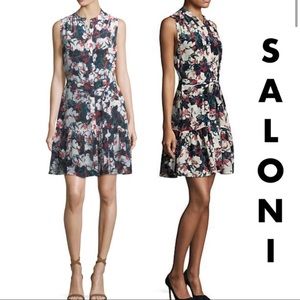 New Saloni Tully 100% Silk Dress US 8 Belt Floral Beautiful